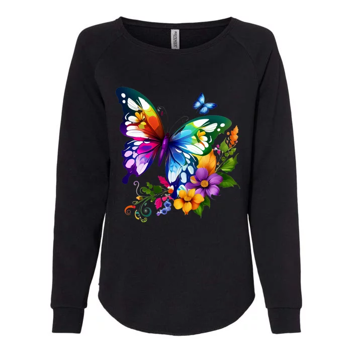 Colorful Butterfly Floral Womens California Wash Sweatshirt