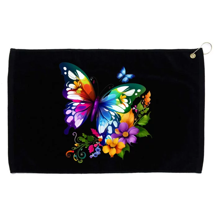 Colorful Butterfly Floral Grommeted Golf Towel