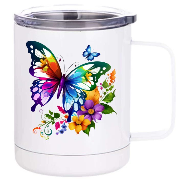 Colorful Butterfly Floral Front & Back 12oz Stainless Steel Tumbler Cup