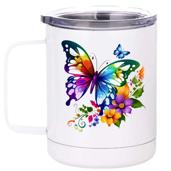 Colorful Butterfly Floral Front & Back 12oz Stainless Steel Tumbler Cup