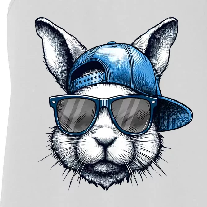 Cool Bunny Face With Sunglasses Happy Easter Women's Racerback Tank