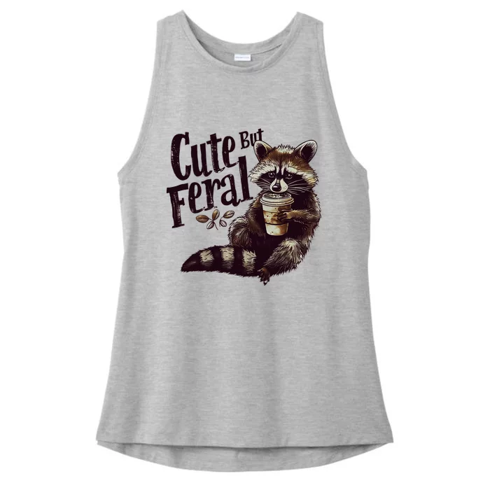 Cute But Feral Vintage Raccoon Coffee Lover Ladies Tri-Blend Wicking Tank