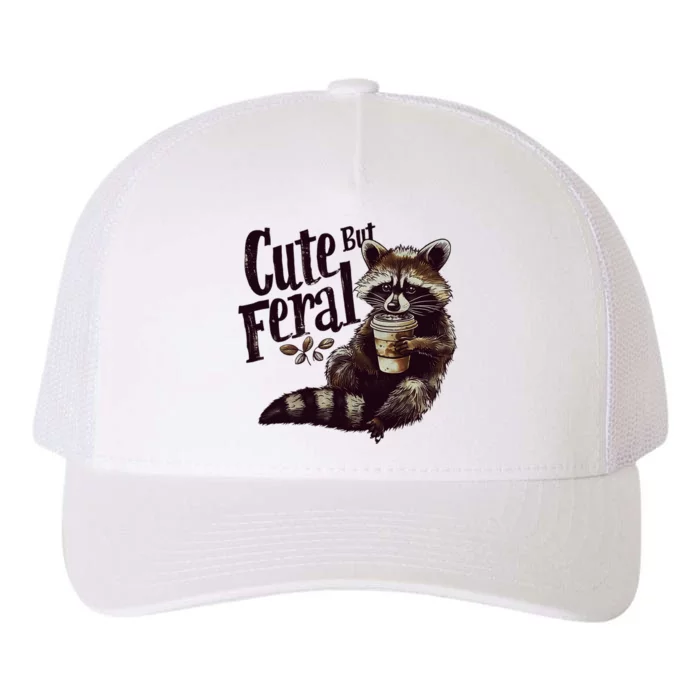 Cute But Feral Vintage Raccoon Coffee Lover Yupoong Adult 5-Panel Trucker Hat