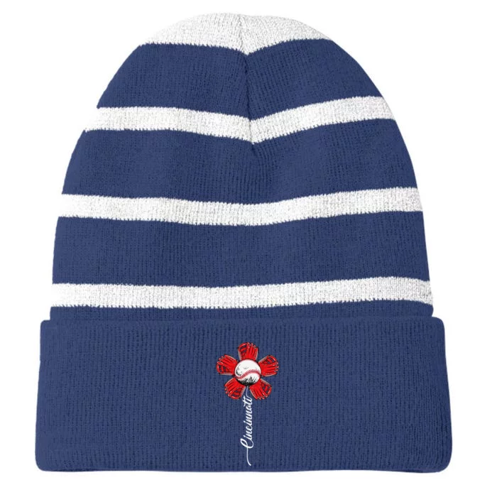 Cincinnati Baseball Flower I Love Cincinnati Baseball Spirit Striped Beanie with Solid Band