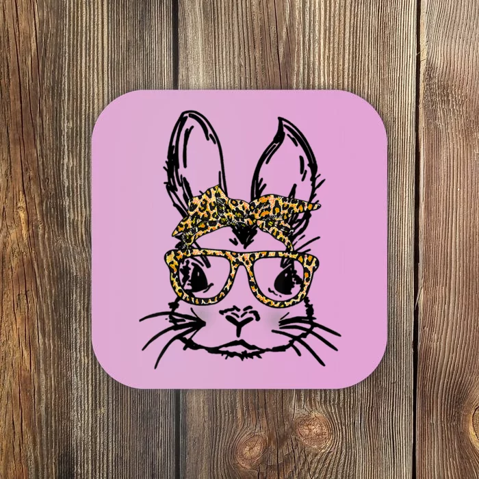 Cute Bunny Face Shirt Leopard Print Glasses EASTER Wo Boy Coaster