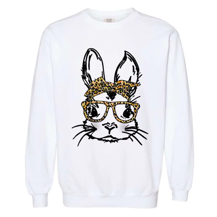 Cute Bunny Face Shirt Leopard Print Glasses EASTER Wo Boy Garment-Dyed Sweatshirt