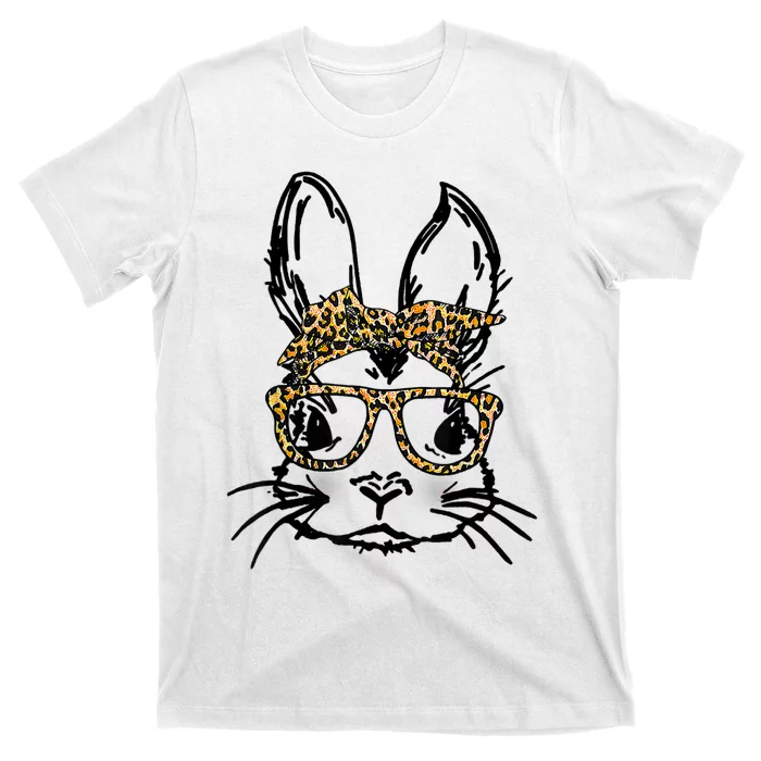 Cute Bunny Face Shirt Leopard Print Glasses EASTER Wo Boy T-Shirt