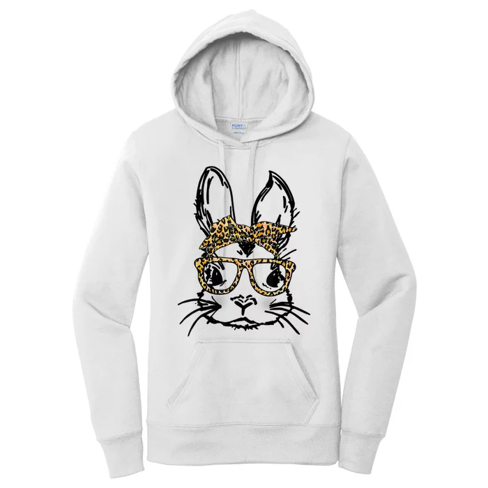 Cute Bunny Face Shirt Leopard Print Glasses EASTER Wo Boy Women's Pullover Hoodie