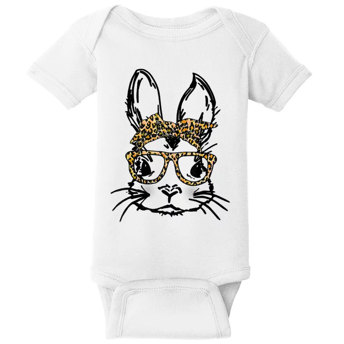 Cute Bunny Face Shirt Leopard Print Glasses EASTER Wo Boy Baby Bodysuit