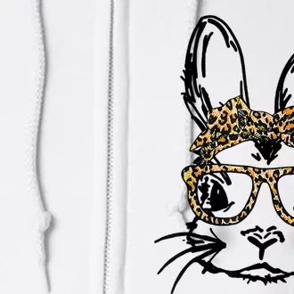 Cute Bunny Face Shirt Leopard Print Glasses EASTER Wo Boy Full Zip Hoodie