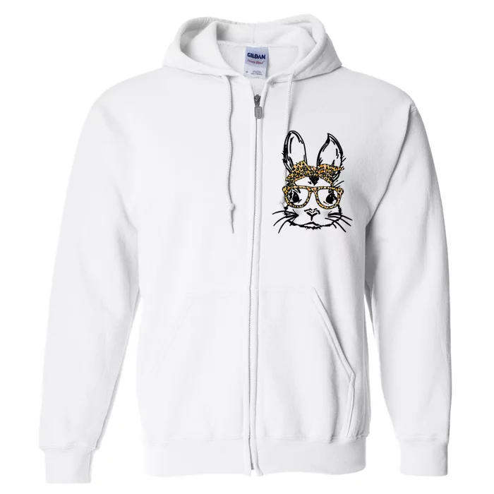 Cute Bunny Face Shirt Leopard Print Glasses EASTER Wo Boy Full Zip Hoodie