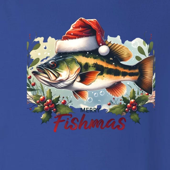 Christmas Bass Fish In Santa Hat Wishing A Merry Fishmas Gift Toddler Long Sleeve Shirt