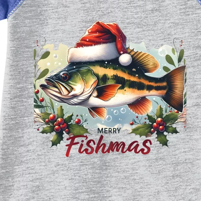 Christmas Bass Fish In Santa Hat Wishing A Merry Fishmas Gift Infant Baby Jersey Bodysuit