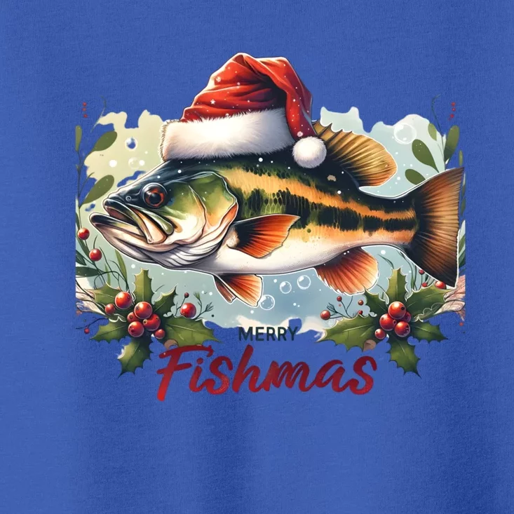 Christmas Bass Fish In Santa Hat Wishing A Merry Fishmas Gift Toddler T-Shirt