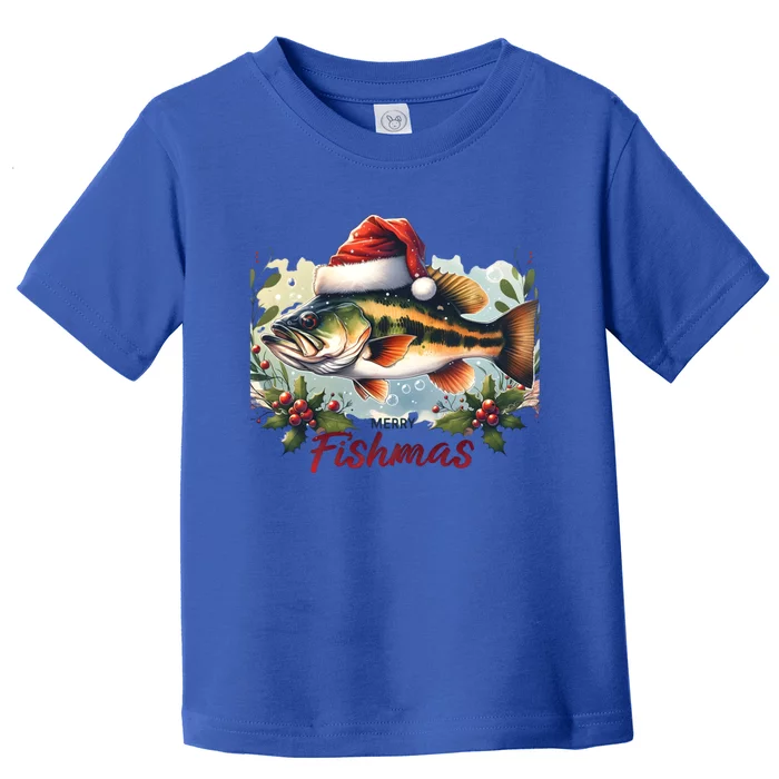 Christmas Bass Fish In Santa Hat Wishing A Merry Fishmas Gift Toddler T-Shirt