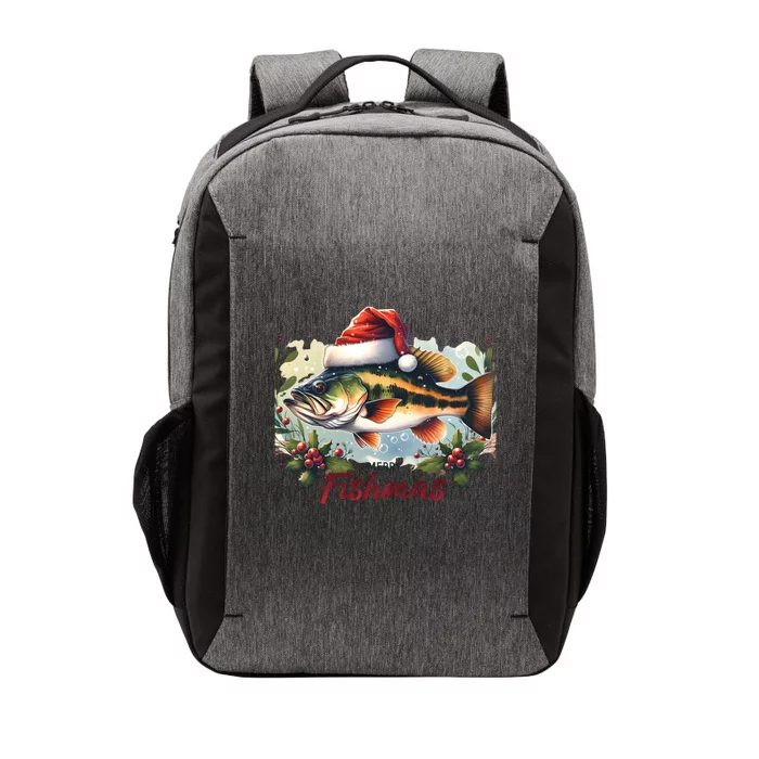 Christmas Bass Fish In Santa Hat Wishing A Merry Fishmas Gift Vector Backpack