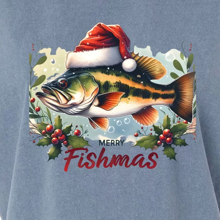 Christmas Bass Fish In Santa Hat Wishing A Merry Fishmas Gift Garment-Dyed Women's Muscle Tee