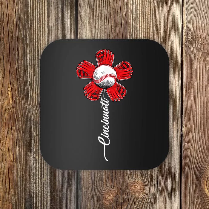 Cincinnati Baseball Flower Vintage Baseball Fans Coaster