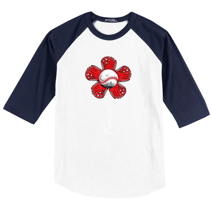 Cincinnati Baseball Flower Vintage Baseball Fans Baseball Sleeve Shirt