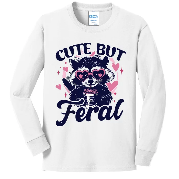 Cute But Feral Raccoon Outfits For Women Funny Raccoon Kids Long Sleeve Shirt