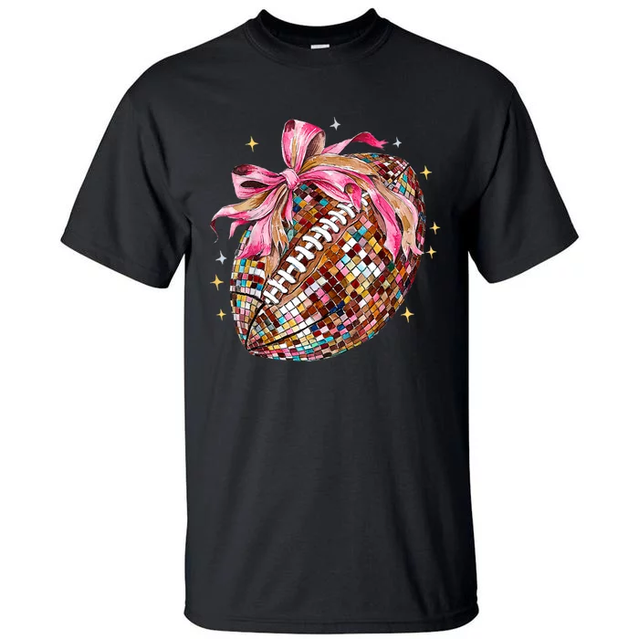 Coquette Bow Football Disco Football Bow Coquette Tall T-Shirt