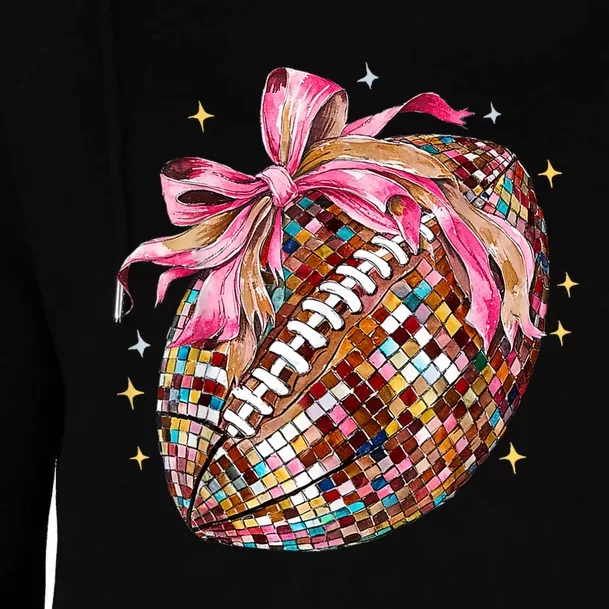 Coquette Bow Football Disco Football Bow Coquette Womens Funnel Neck Pullover Hood