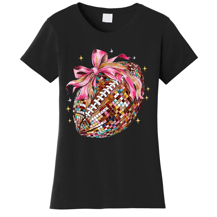 Coquette Bow Football Disco Football Bow Coquette Women's T-Shirt