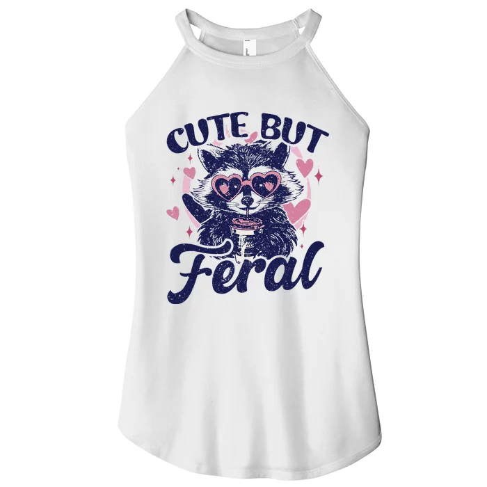 Cute But Feral Raccoon Funny Raccoon Gift Women’s Perfect Tri Rocker Tank