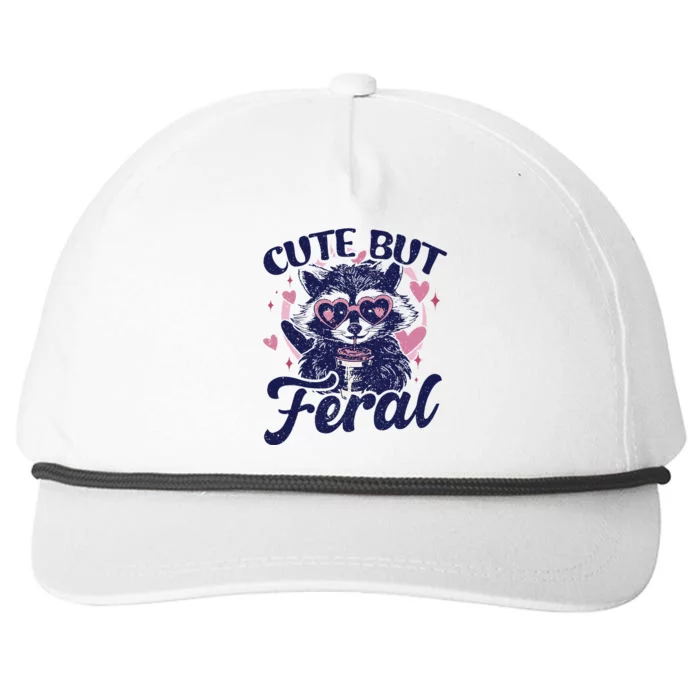 Cute But Feral Raccoon Funny Raccoon Gift Snapback Five-Panel Rope Hat