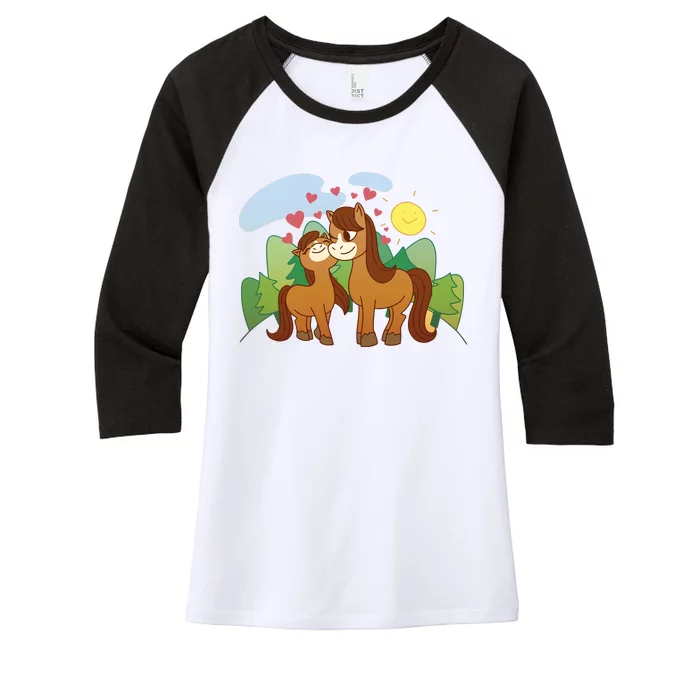 Cute Best Friend Horses Women's Tri-Blend 3/4-Sleeve Raglan Shirt