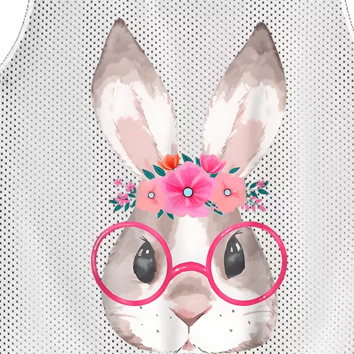 Cute Bunny Face Glasses Floral Rabbit Girl Happy Easter Day Mesh Reversible Basketball Jersey Tank