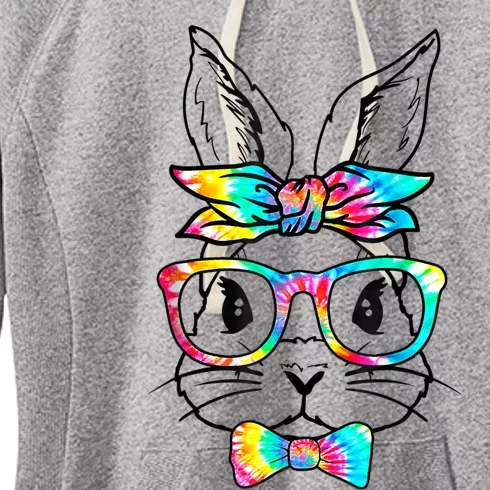 Cute Bunny Face Tie Dye Glasses Headband Happy Easter Day Women's Fleece Hoodie