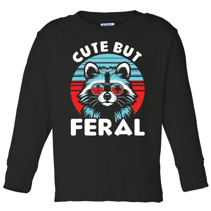 Cute But Feral Racoon With Sunglasses Toddler Long Sleeve Shirt