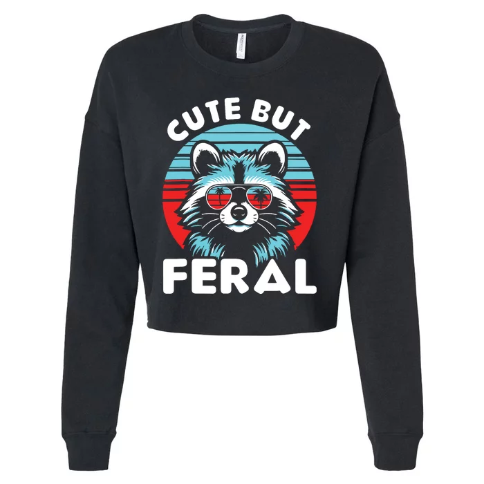 Cute But Feral Racoon With Sunglasses Cropped Pullover Crew