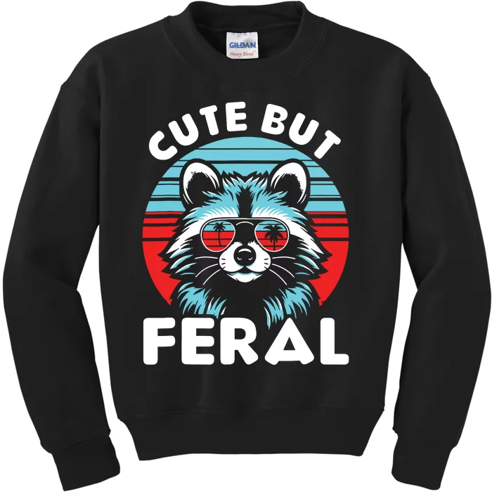 Cute But Feral Racoon With Sunglasses Kids Sweatshirt