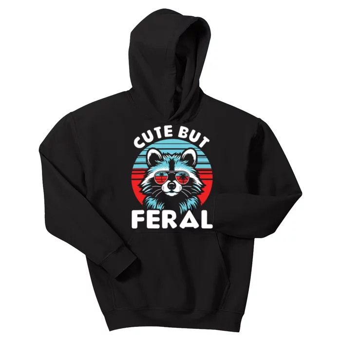 Cute But Feral Racoon With Sunglasses Kids Hoodie