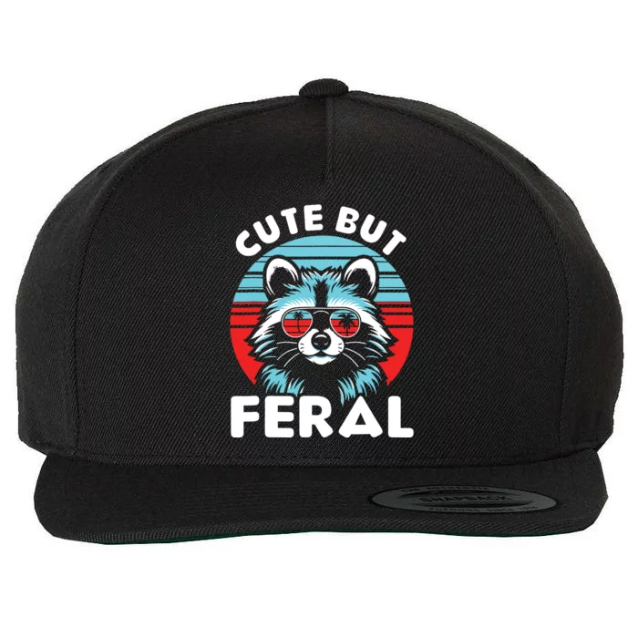 Cute But Feral Racoon With Sunglasses Wool Snapback Cap