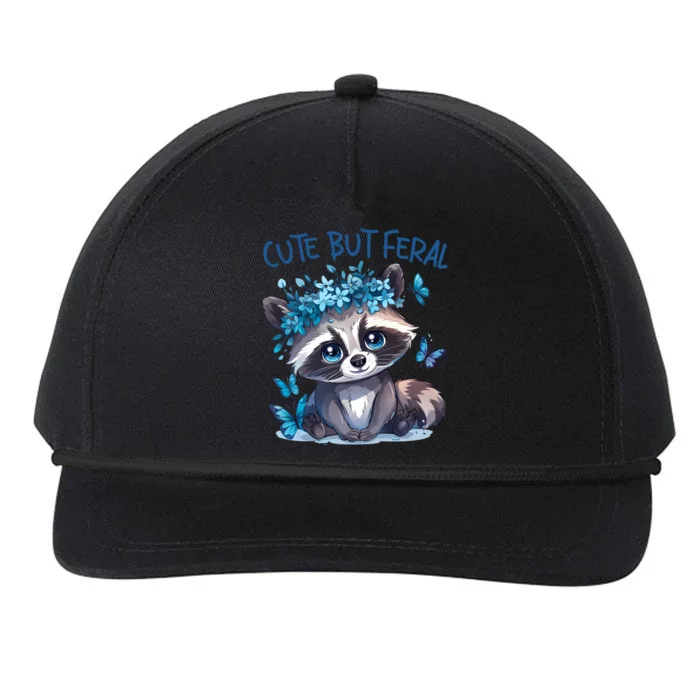 Cute But Feral Funny Raccoon Blue Butterfly Summer Great Gift Snapback Five-Panel Rope Hat