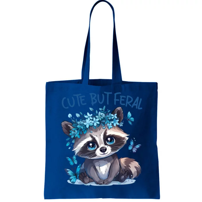 Cute But Feral Funny Raccoon Blue Butterfly Summer Great Gift Tote Bag