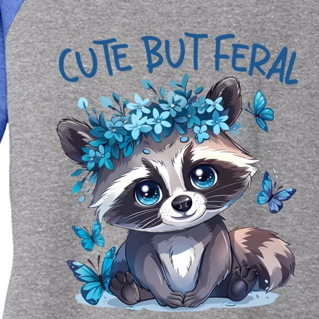 Cute But Feral Funny Raccoon Blue Butterfly Summer Great Gift Women's Tri-Blend 3/4-Sleeve Raglan Shirt