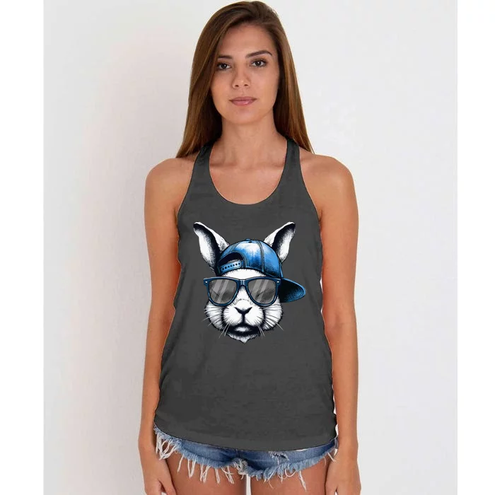 Cool Bunny Face Happy Easter Women's Knotted Racerback Tank