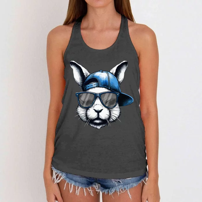 Cool Bunny Face Happy Easter Women's Knotted Racerback Tank