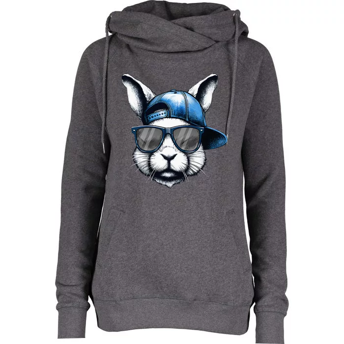 Cool Bunny Face Happy Easter Womens Funnel Neck Pullover Hood