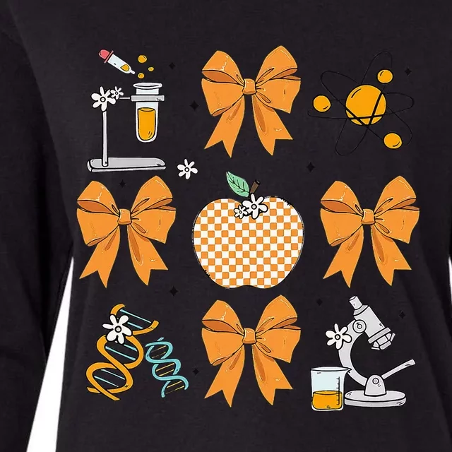 Coquette Bow Fall Science Teacher Stem Teacher Thanksgiving Womens Cotton Relaxed Long Sleeve T-Shirt