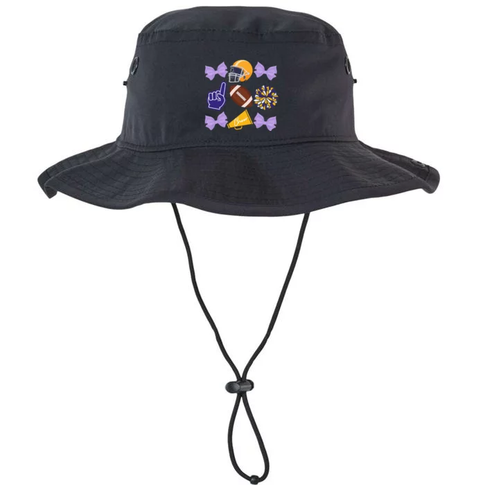 Coquette Bow Football Purple Gold Game Cheer Mom Touchdown Legacy Cool Fit Booney Bucket Hat