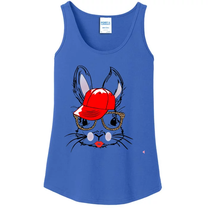 Cute Bunny Face Gift Leopard Print Glasses Red Lips Easter Gift Ladies Essential Tank