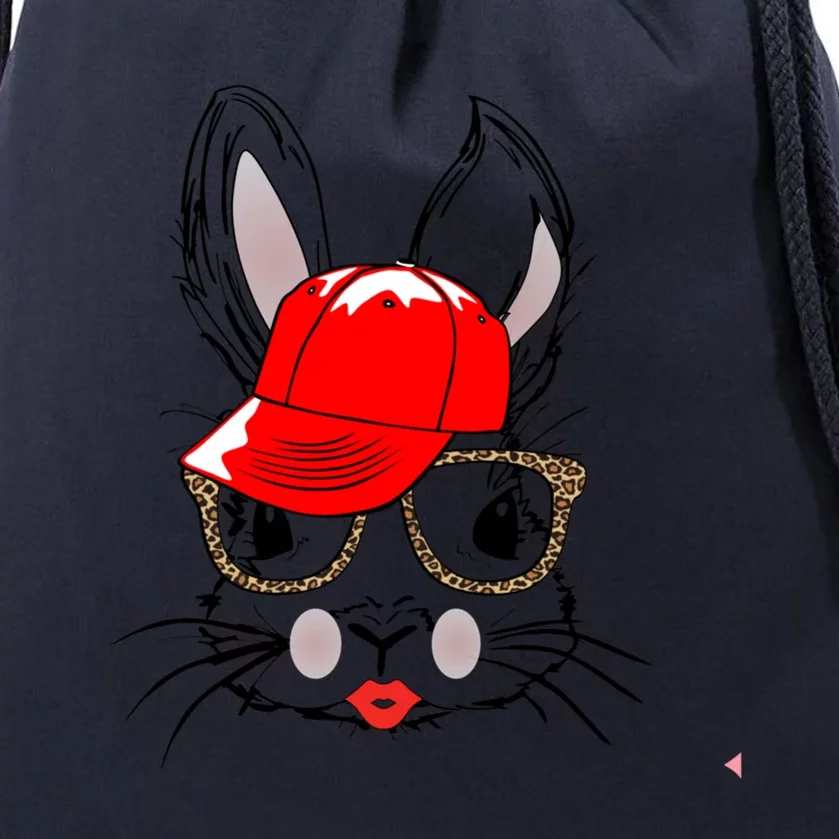 Cute Bunny Face Gift Leopard Print Glasses Red Lips Easter Gift Drawstring Bag