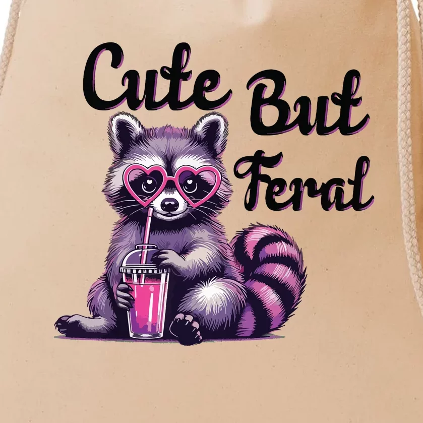 Cute But Feral Raccoon Funny Meme Drawstring Bag