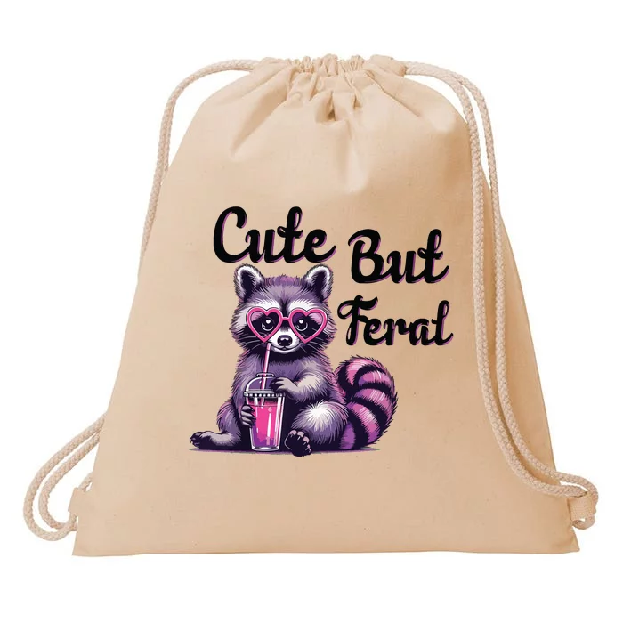 Cute But Feral Raccoon Funny Meme Drawstring Bag