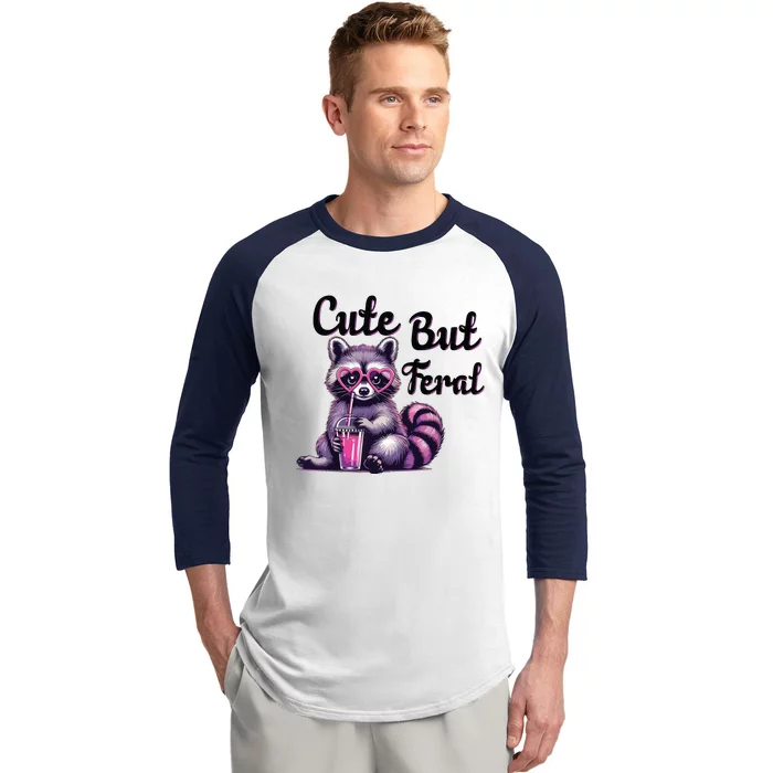 Cute But Feral Raccoon Funny Meme Baseball Sleeve Shirt